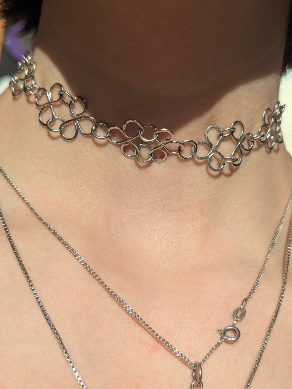 Choker Necklace 'Monique' - handmade, adjustable metal choker with hammered elements