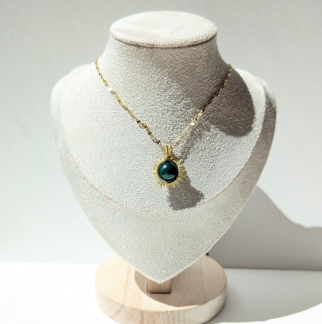 Handmade Sunburst Brass Necklaces with Moss Agate