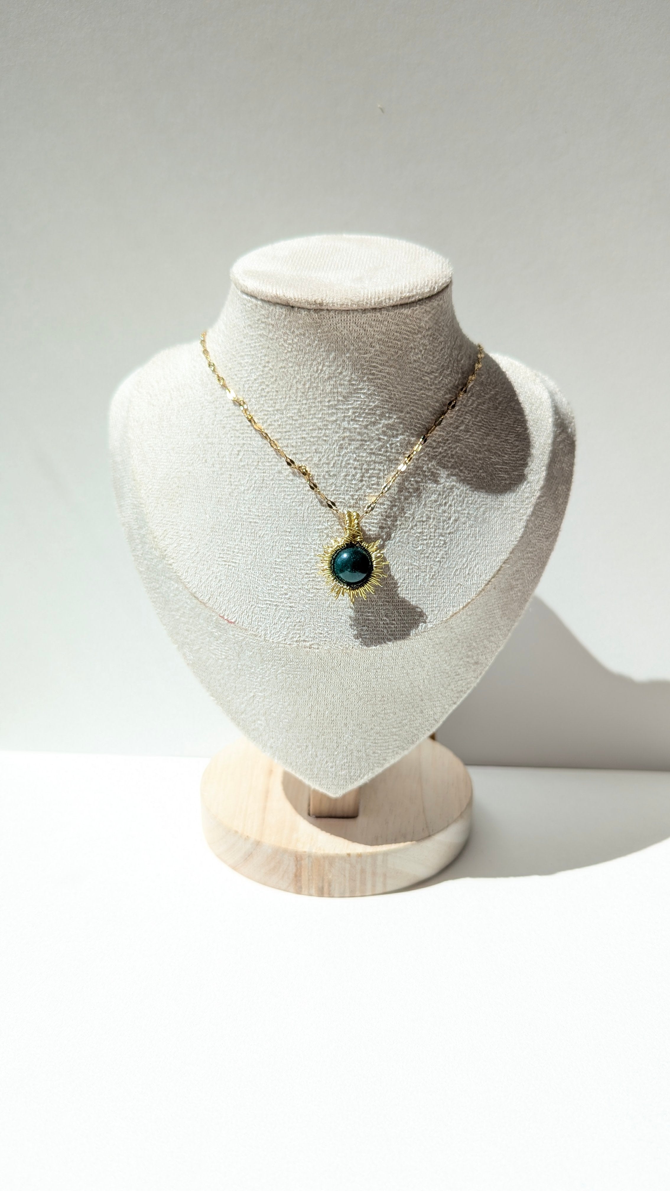 Handmade Sunburst Brass Necklaces with Moss Agate