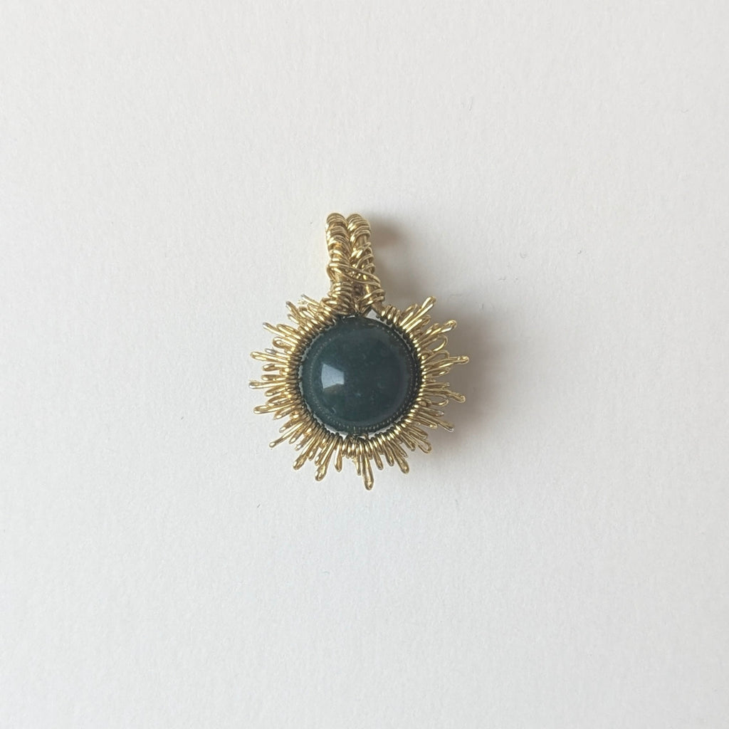 Handmade Sunburst Brass Necklaces with Moss Agate