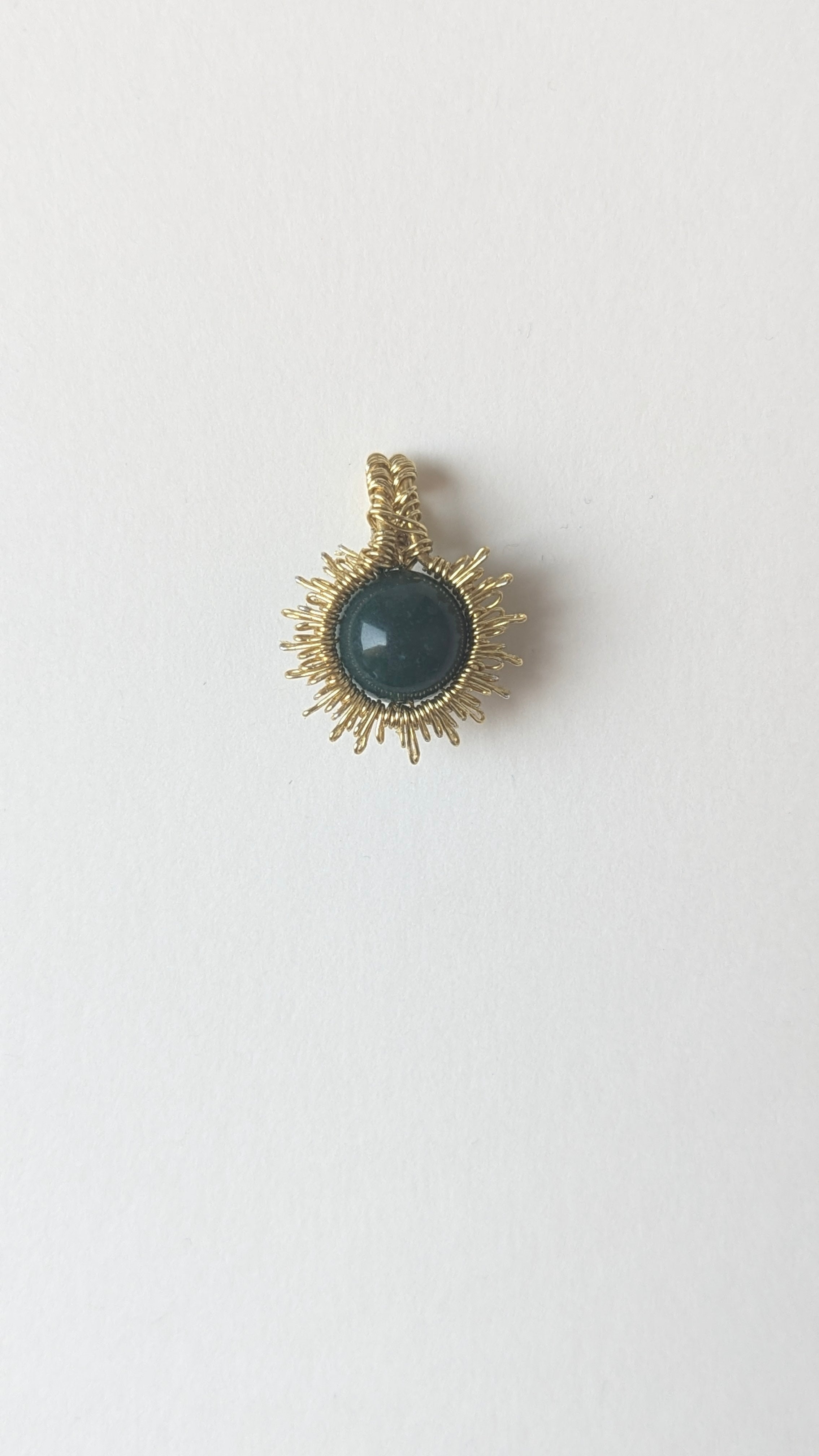 Handmade Sunburst Brass Necklaces with Moss Agate