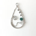Handmade Green Aventurine Statement Pendant – Silver Wire Wrapped Drop Necklace with Organic Swirl Details | Adjustable Stainless Steel Chain
