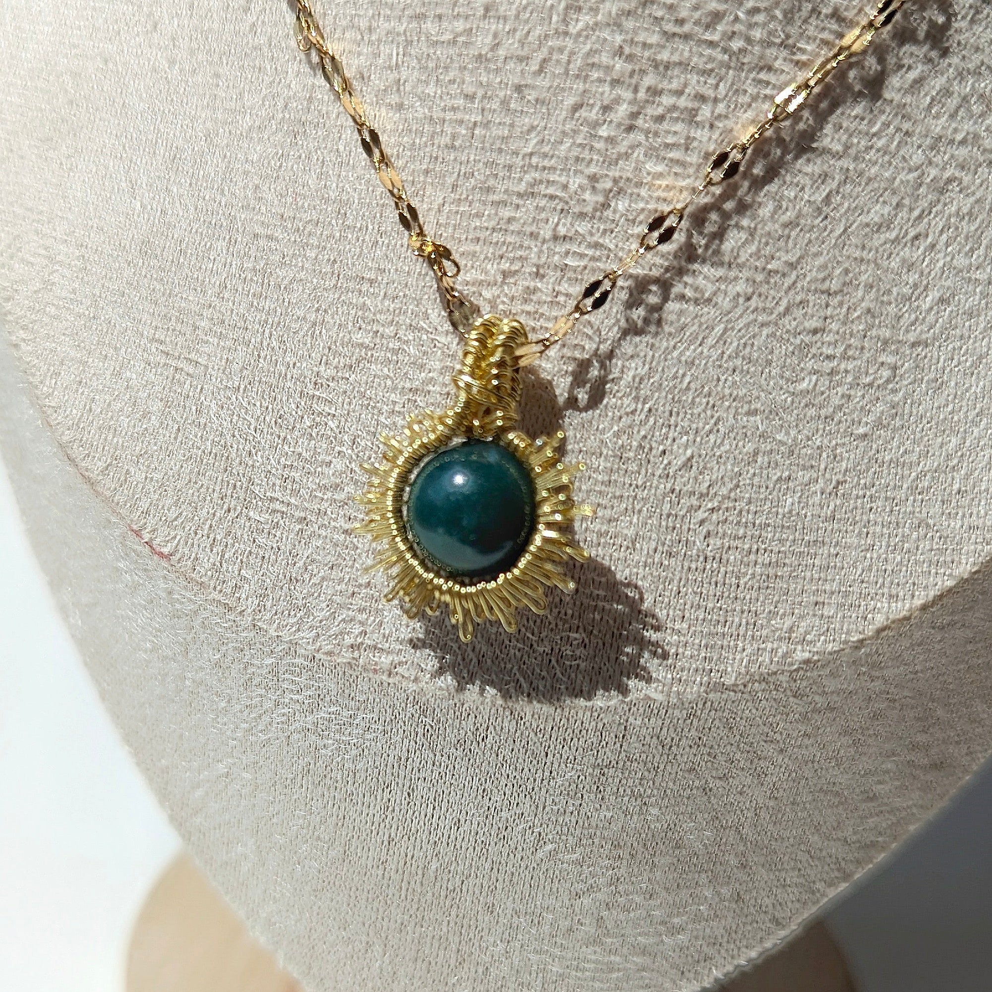 Handmade Sunburst Brass Necklaces with Moss Agate