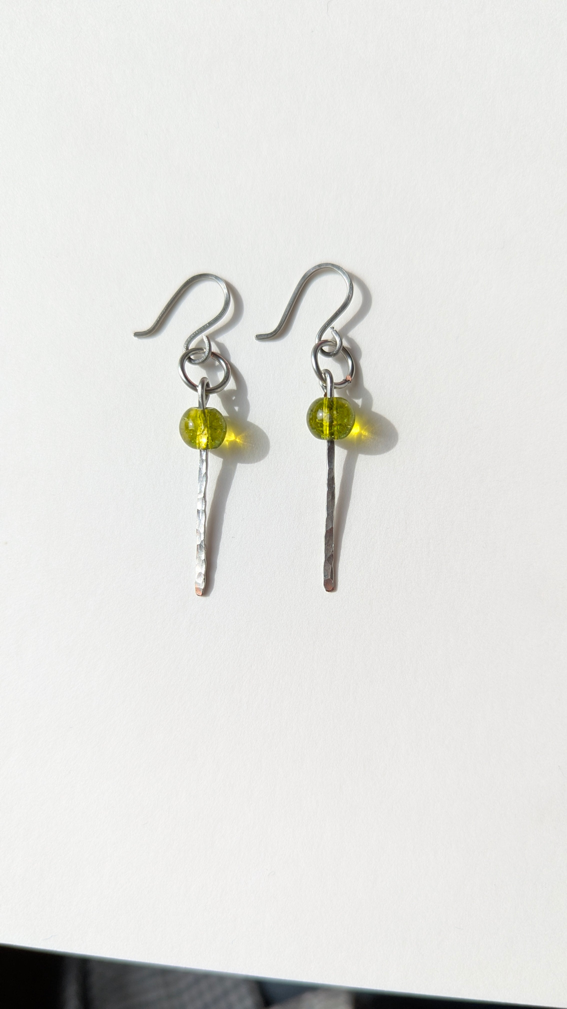 Handmade Hammered Dangle Earrings 'Sage' – Minimalist Gemstone Earrings in Copper, Brass or Silver