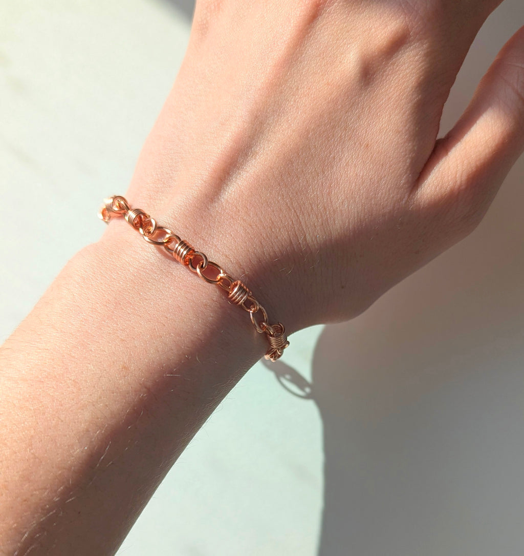 Handmade Adjustable Bracelet “Colbie” – Twisted,organic wire wrapped Chain Design in Copper, Brass & Silver