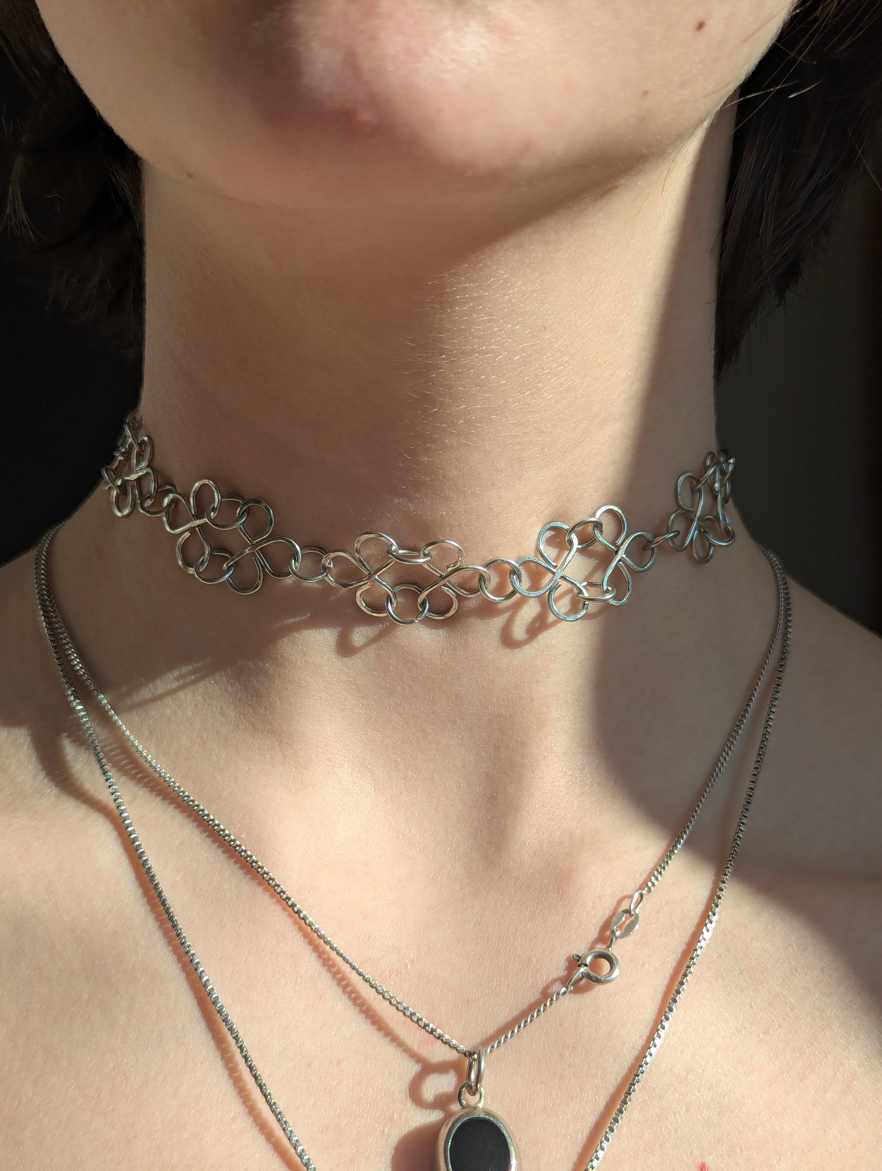 Choker Necklace 'Monique' - handmade, adjustable metal choker with hammered elements