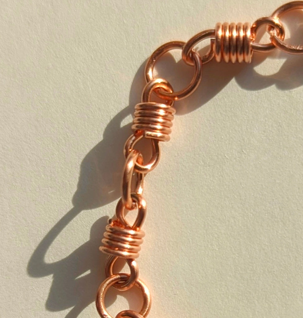 Handmade Adjustable Bracelet “Colbie” – Twisted,organic wire wrapped Chain Design in Copper, Brass & Silver
